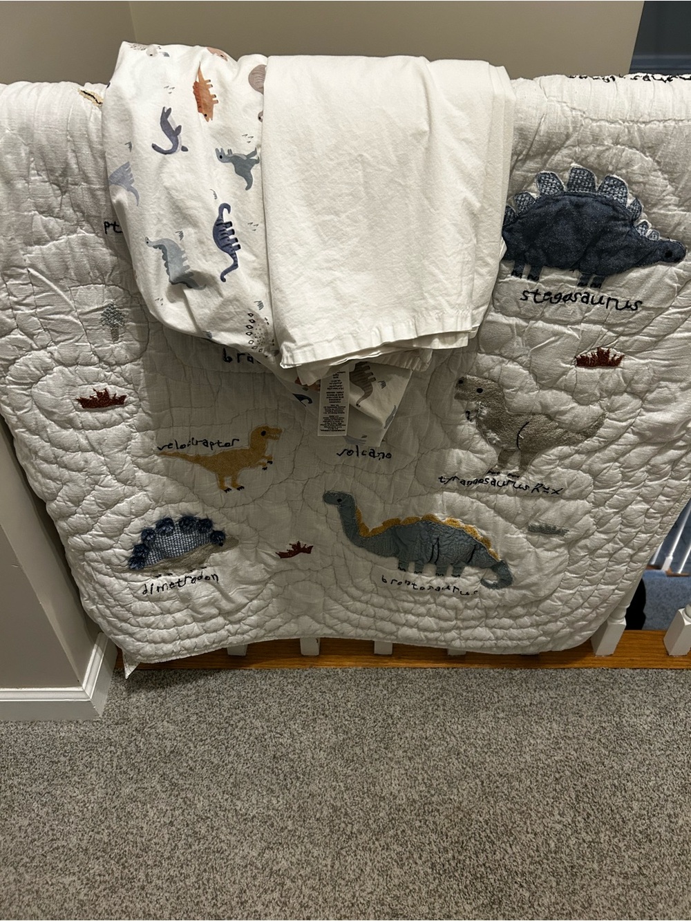 Pottery Barn White Quilted Baby Dinosaur Bedding